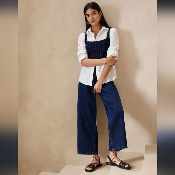 NWT Banana Republic cropped denim corset, size 12 - Picture 2 of 16